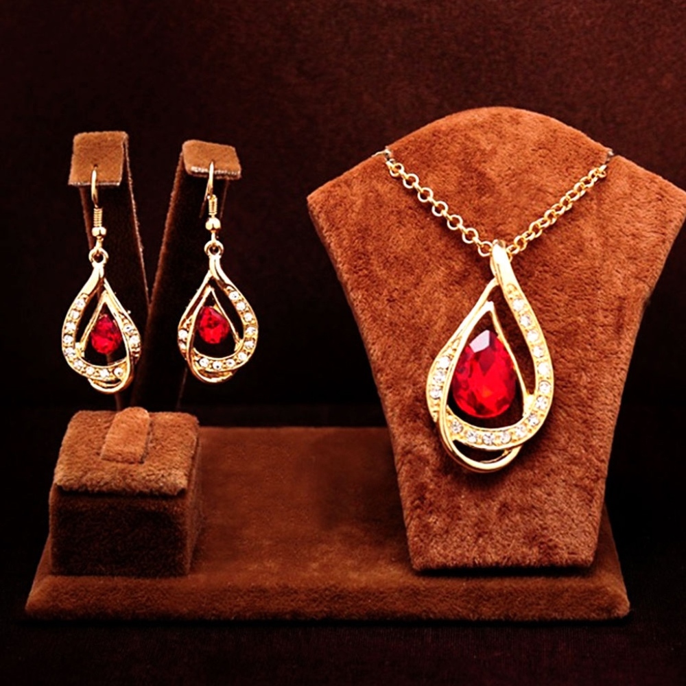 18K Gold Plated Fashion Wedding Bridal Red Crystal